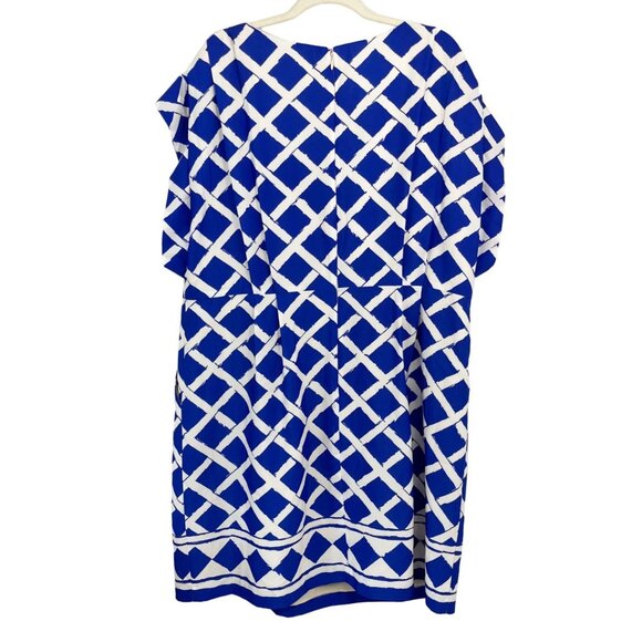 Eliza J Blue Trellis Print Pleated Dress Pockets Business Cocktail Size 18W - Picture 2 of 9
